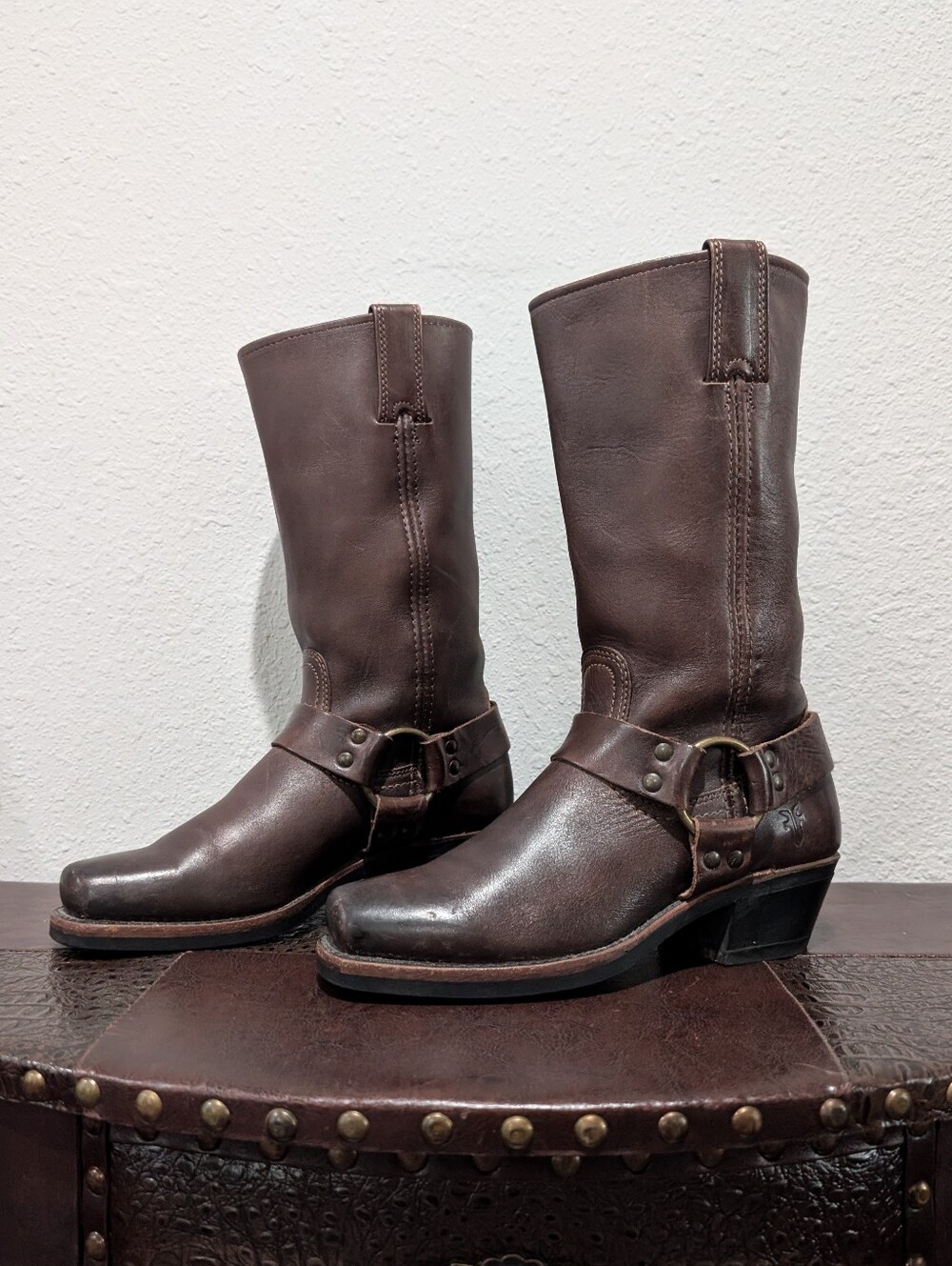 Frye Harness 12R Chocolate Brown Leather Boots Women's Size 6.5 M - Made in USA